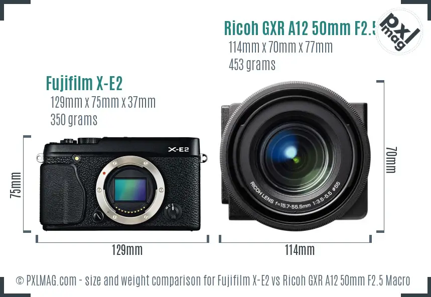 Fujifilm X-E2 vs Ricoh GXR A12 50mm F2.5 Macro size comparison Fujifilm X-E2 vs Ricoh GXR A12 50mm F2.5 Macro size comparison