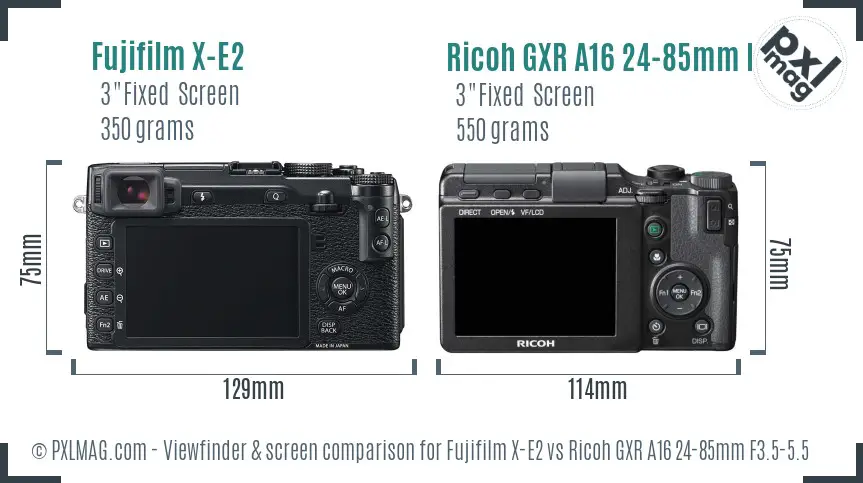 Fujifilm X-E2 vs Ricoh GXR A16 24-85mm F3.5-5.5 Screen and Viewfinder comparison