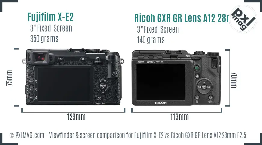 Fujifilm X-E2 vs Ricoh GXR GR Lens A12 28mm F2.5 Screen and Viewfinder comparison