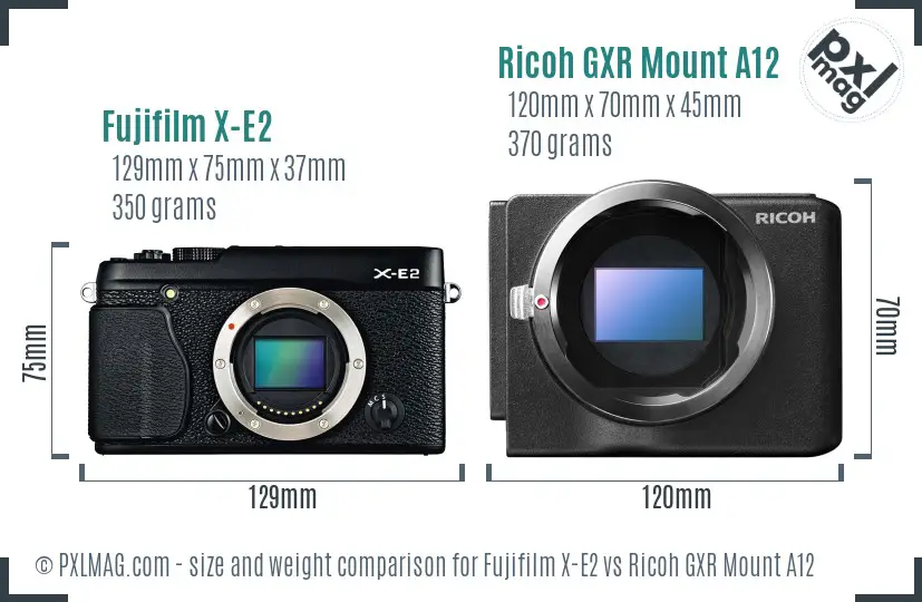 Fujifilm X-E2 vs Ricoh GXR Mount A12 size comparison