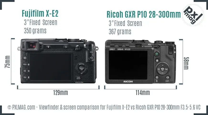 Fujifilm X-E2 vs Ricoh GXR P10 28-300mm F3.5-5.6 VC Screen and Viewfinder comparison