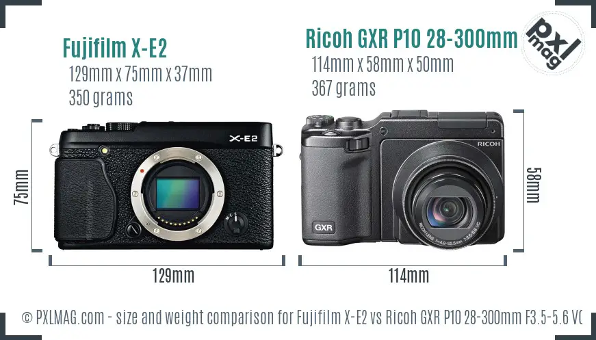 Fujifilm X-E2 vs Ricoh GXR P10 28-300mm F3.5-5.6 VC size comparison