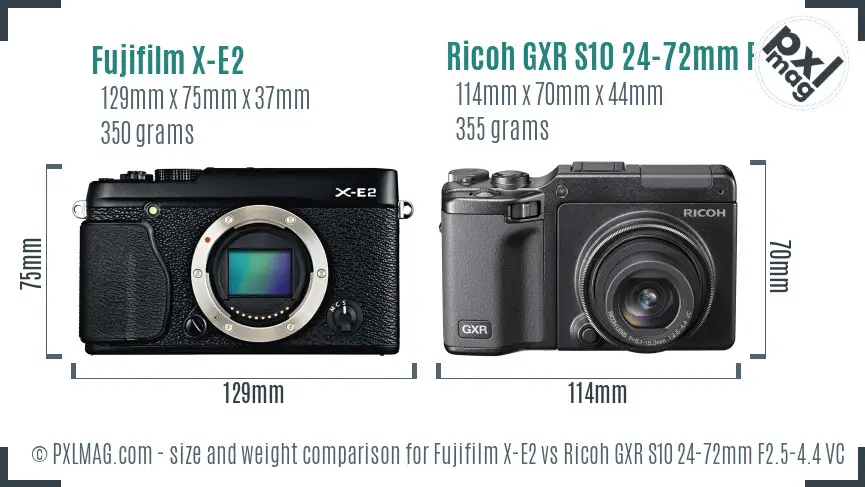 Fujifilm X-E2 vs Ricoh GXR S10 24-72mm F2.5-4.4 VC size comparison