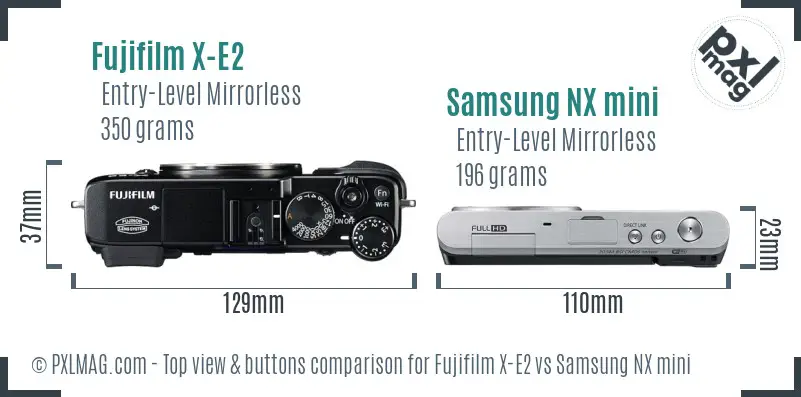 Fujifilm X-E2 vs Samsung NX mini top view buttons comparison