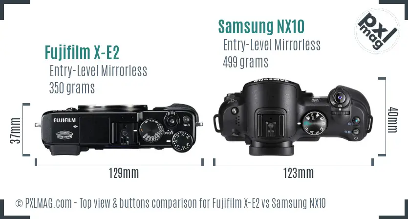 Fujifilm X-E2 vs Samsung NX10 top view buttons comparison