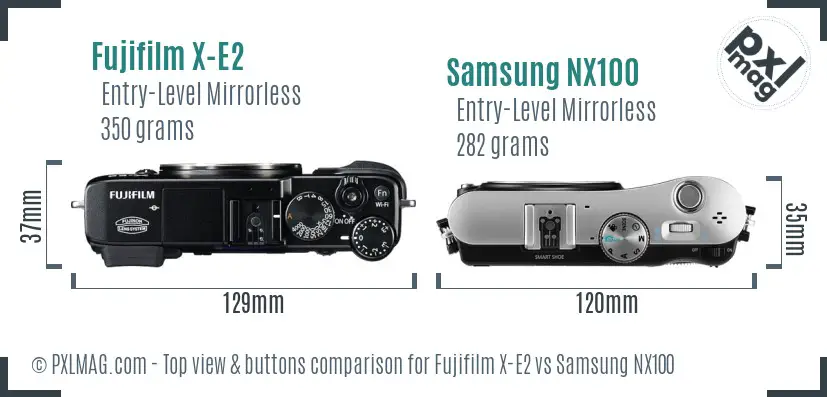 Fujifilm X-E2 vs Samsung NX100 top view buttons comparison