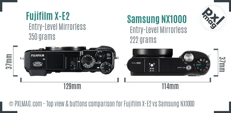 Fujifilm X-E2 vs Samsung NX1000 top view buttons comparison