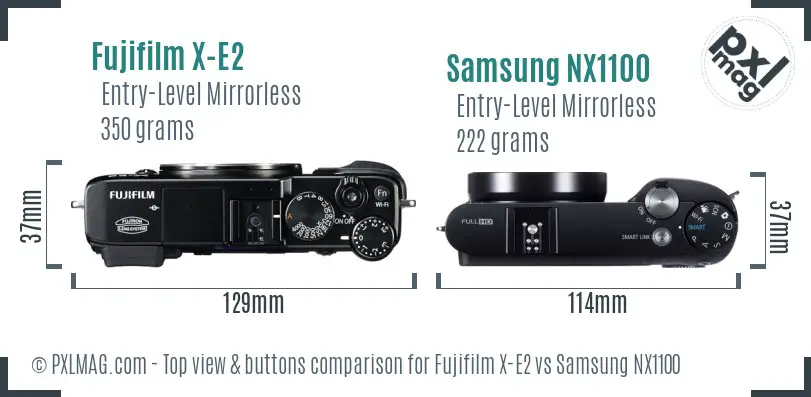 Fujifilm X-E2 vs Samsung NX1100 top view buttons comparison