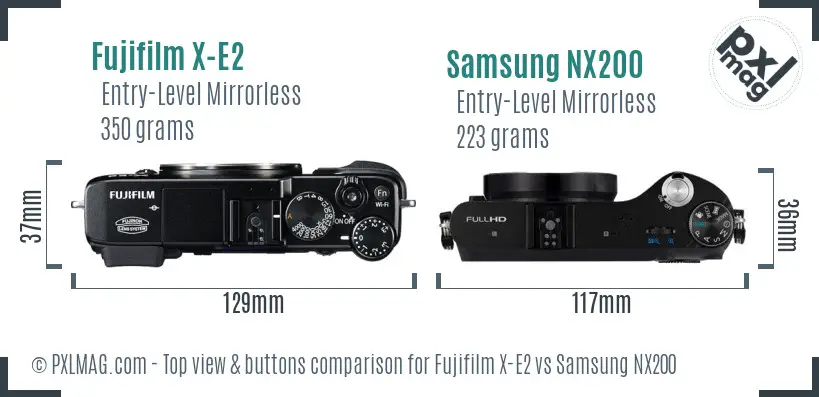 Fujifilm X-E2 vs Samsung NX200 top view buttons comparison