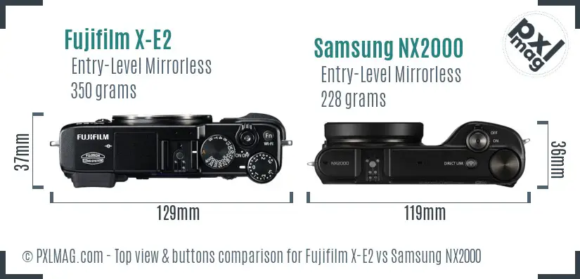 Fujifilm X-E2 vs Samsung NX2000 top view buttons comparison