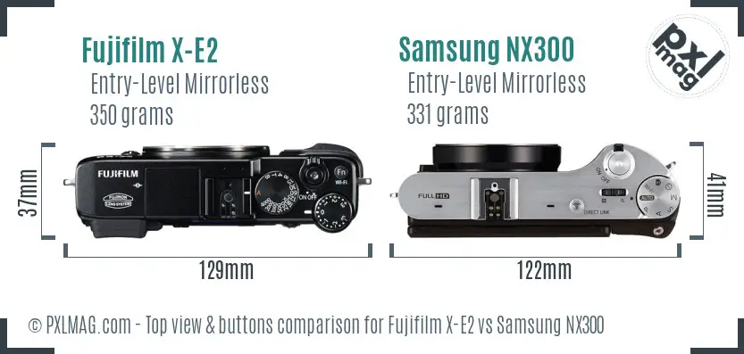 Fujifilm X-E2 vs Samsung NX300 top view buttons comparison