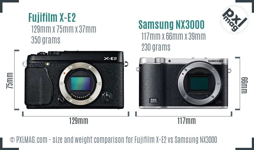 Fujifilm X-E2 vs Samsung NX3000 size comparison