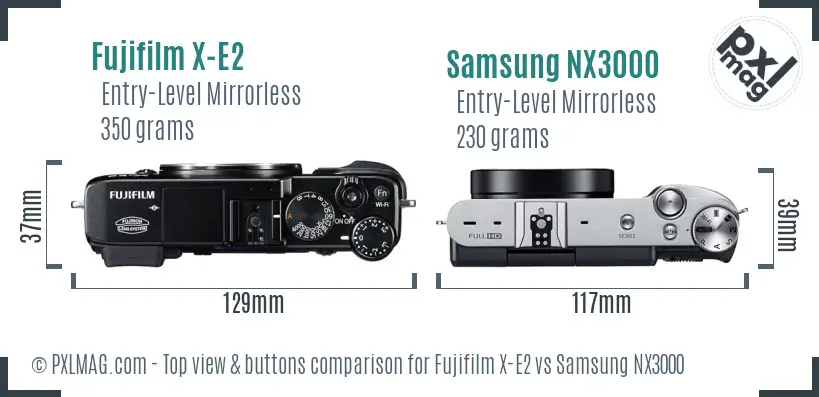 Fujifilm X-E2 vs Samsung NX3000 top view buttons comparison