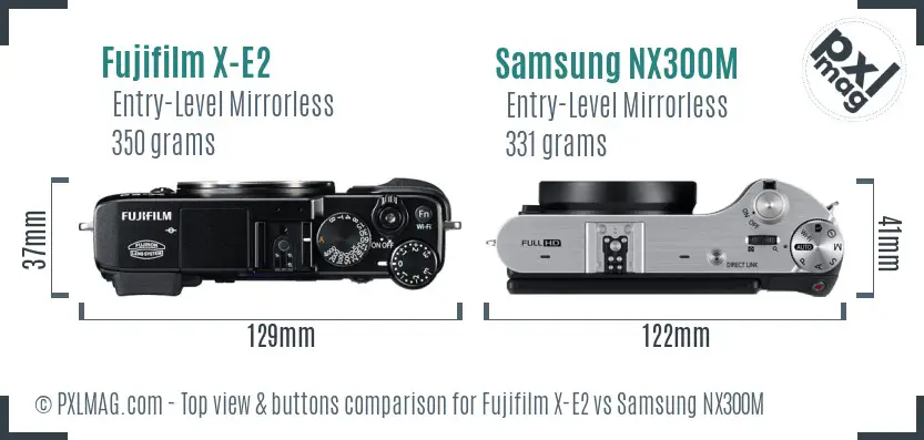 Fujifilm X-E2 vs Samsung NX300M top view buttons comparison