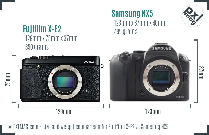 Fujifilm X-E2 vs Samsung NX5 size comparison