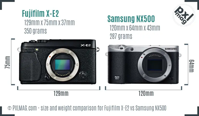 Fujifilm X-E2 vs Samsung NX500 size comparison