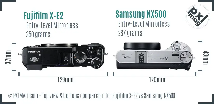 Fujifilm X-E2 vs Samsung NX500 top view buttons comparison
