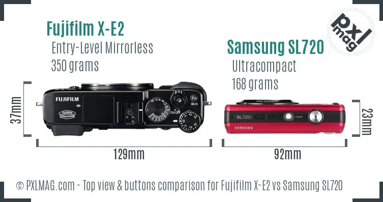 Fujifilm X-E2 vs Samsung SL720 top view buttons comparison