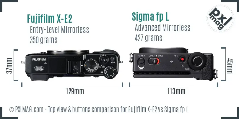 Fujifilm X-E2 vs Sigma fp L top view buttons comparison