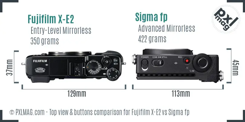 Fujifilm X-E2 vs Sigma fp top view buttons comparison