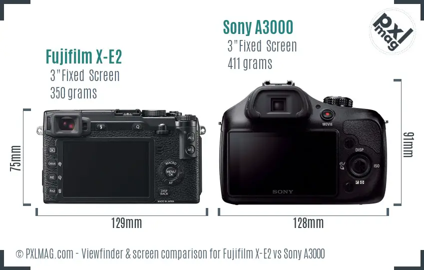 Fujifilm X-E2 vs Sony A3000 Screen and Viewfinder comparison