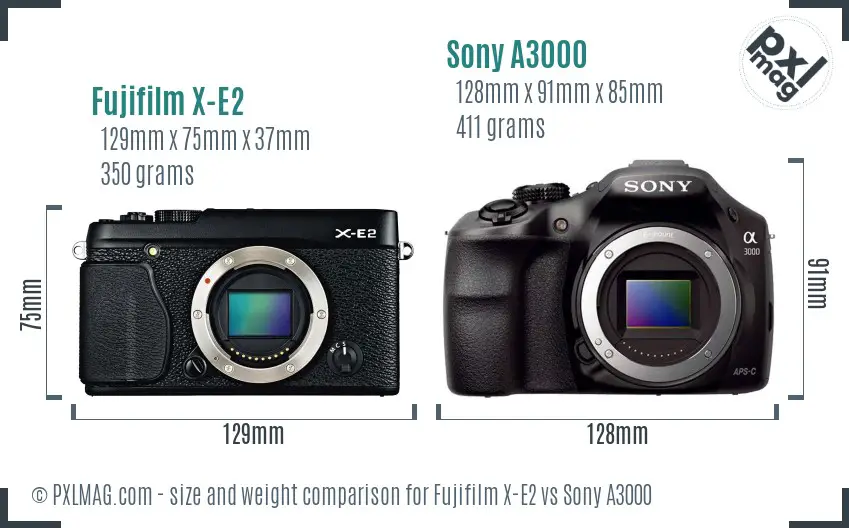 Fujifilm X-E2 vs Sony A3000 size comparison