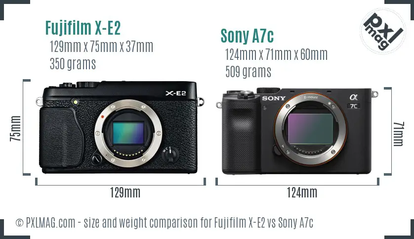 Fujifilm X-E2 vs Sony A7c size comparison