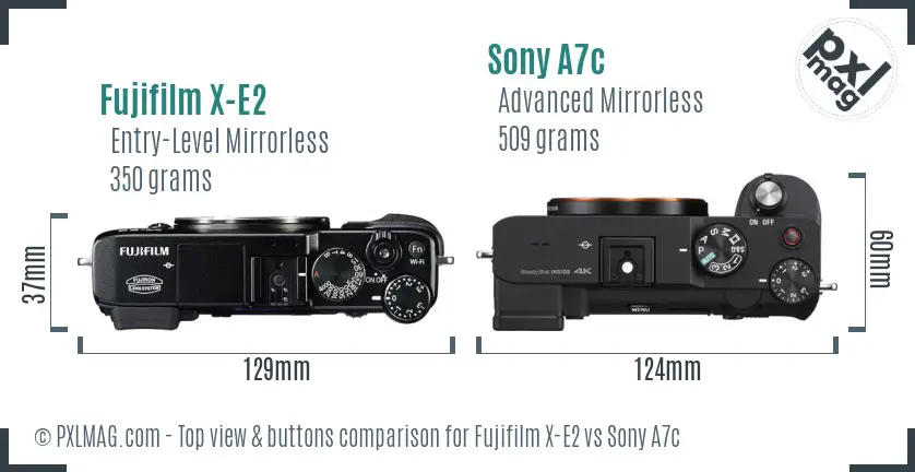 Fujifilm X-E2 vs Sony A7c top view buttons comparison