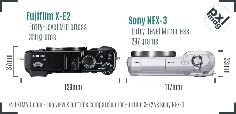 Fujifilm X-E2 vs Sony NEX-3 top view buttons comparison