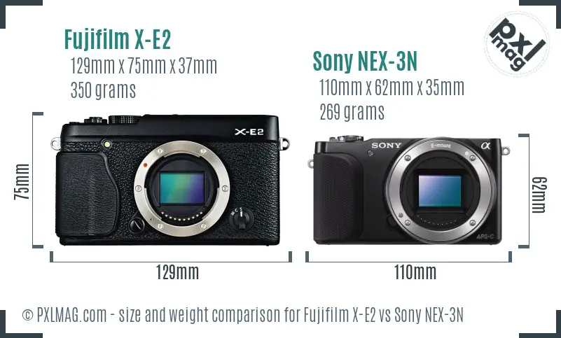 Fujifilm X-E2 vs Sony NEX-3N size comparison