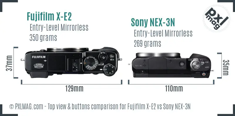 Fujifilm X-E2 vs Sony NEX-3N top view buttons comparison