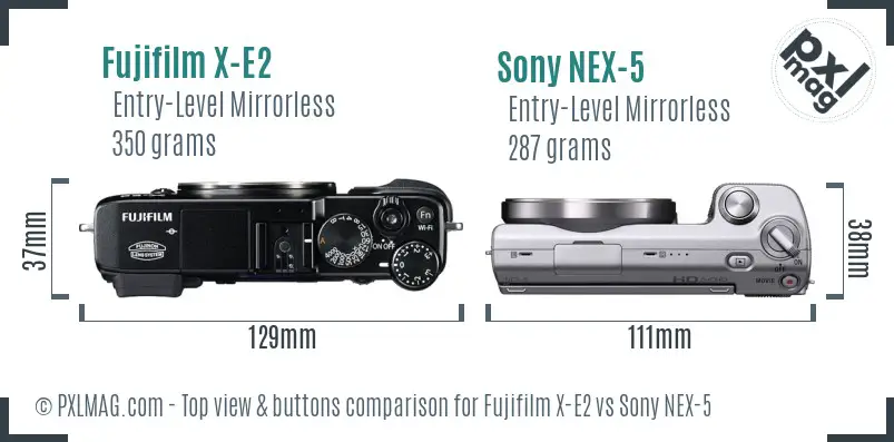 Fujifilm X-E2 vs Sony NEX-5 top view buttons comparison