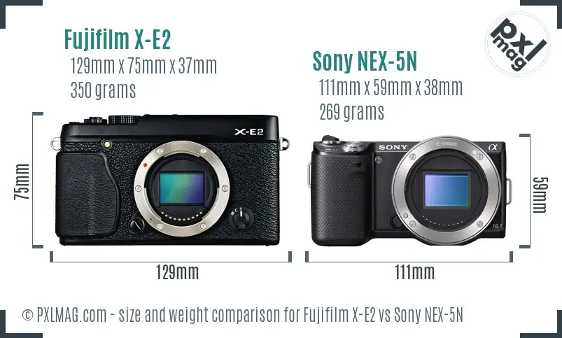 Fujifilm X-E2 vs Sony NEX-5N size comparison