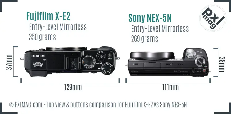 Fujifilm X-E2 vs Sony NEX-5N top view buttons comparison