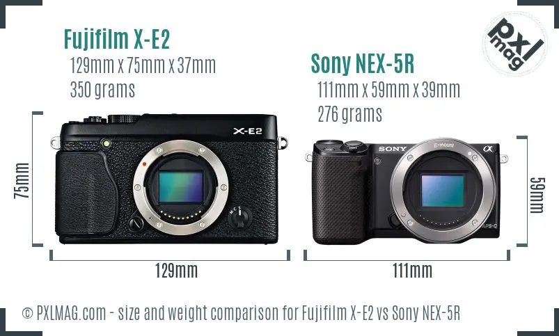 Fujifilm X-E2 vs Sony NEX-5R size comparison