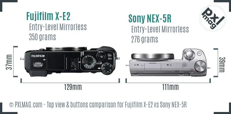 Fujifilm X-E2 vs Sony NEX-5R top view buttons comparison
