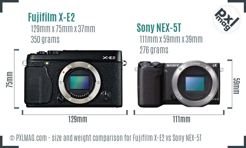 Fujifilm X-E2 vs Sony NEX-5T size comparison Fujifilm X-E2 vs Sony NEX-5T size comparison