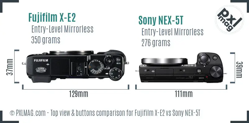 Fujifilm X-E2 vs Sony NEX-5T top view buttons comparison Fujifilm X-E2 vs Sony NEX-5T top view buttons comparison