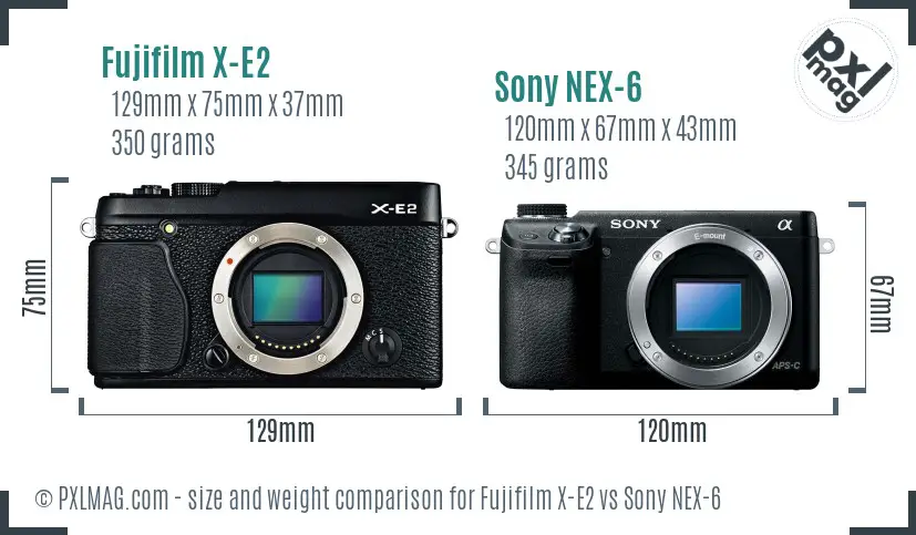 Fujifilm X-E2 vs Sony NEX-6 size comparison