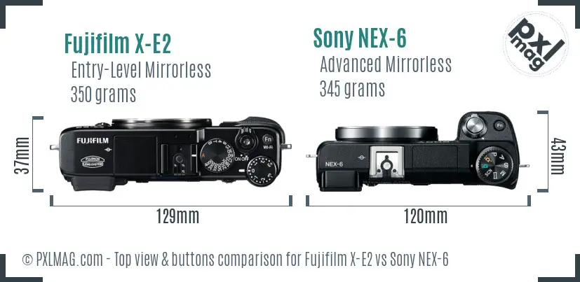 Fujifilm X-E2 vs Sony NEX-6 top view buttons comparison