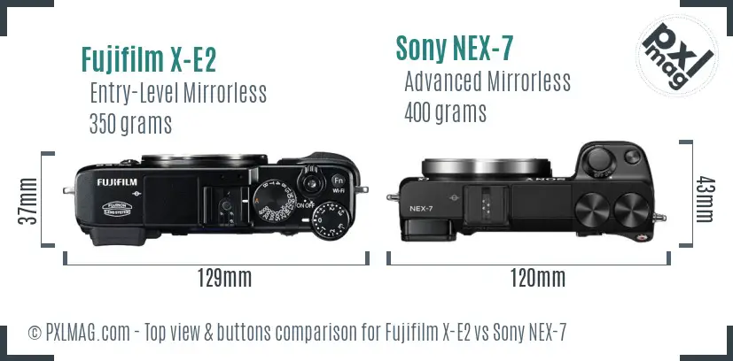 Fujifilm X-E2 vs Sony NEX-7 top view buttons comparison