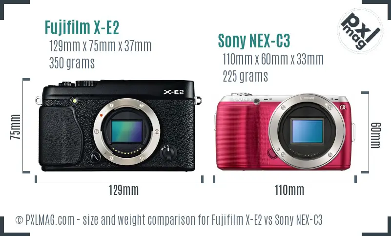 Fujifilm X-E2 vs Sony NEX-C3 size comparison