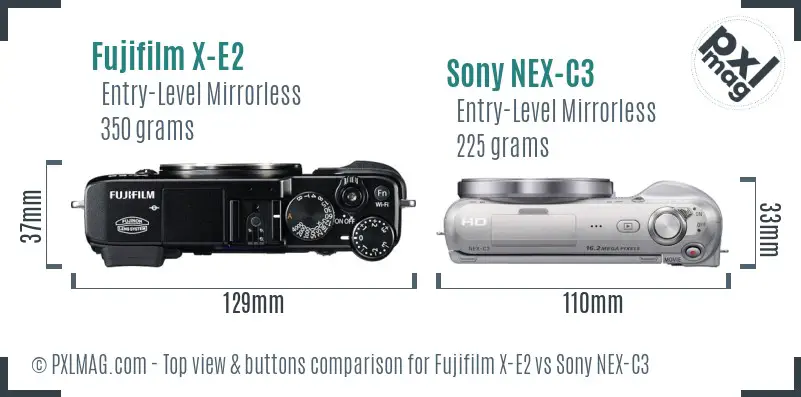 Fujifilm X-E2 vs Sony NEX-C3 top view buttons comparison