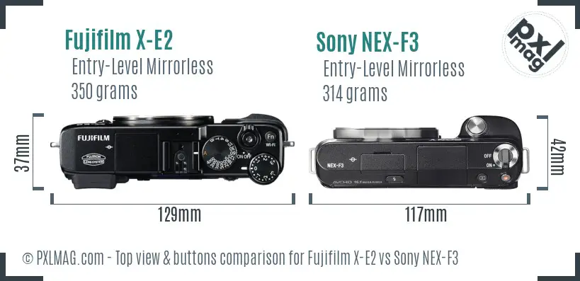 Fujifilm X-E2 vs Sony NEX-F3 top view buttons comparison