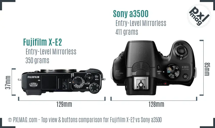 Fujifilm X-E2 vs Sony a3500 top view buttons comparison