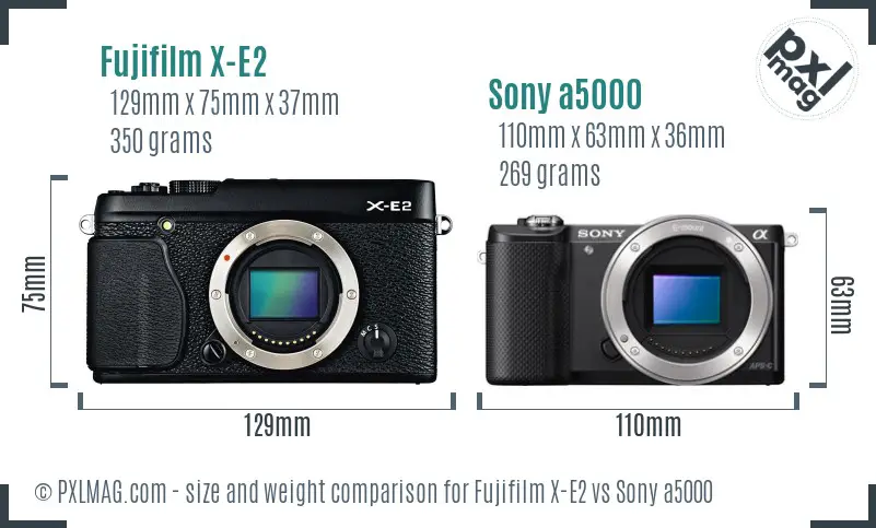 Fujifilm X-E2 vs Sony a5000 size comparison