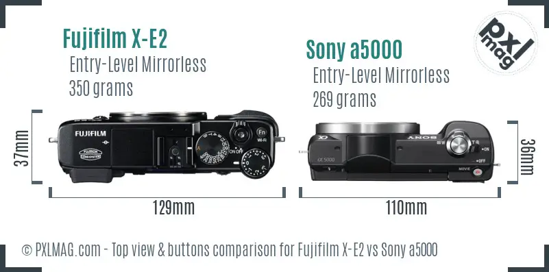 Fujifilm X-E2 vs Sony a5000 top view buttons comparison