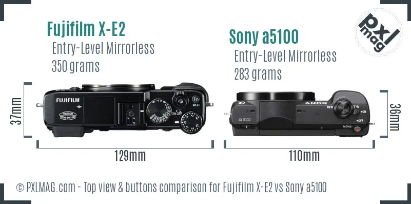 Fujifilm X-E2 vs Sony a5100 top view buttons comparison