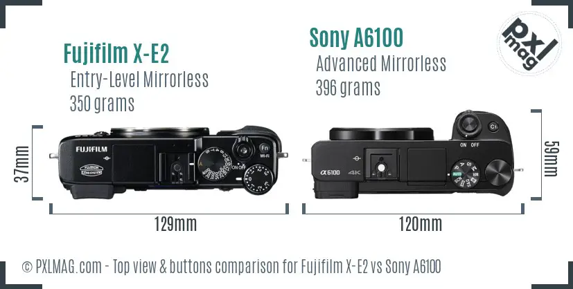 Fujifilm X-E2 vs Sony A6100 top view buttons comparison