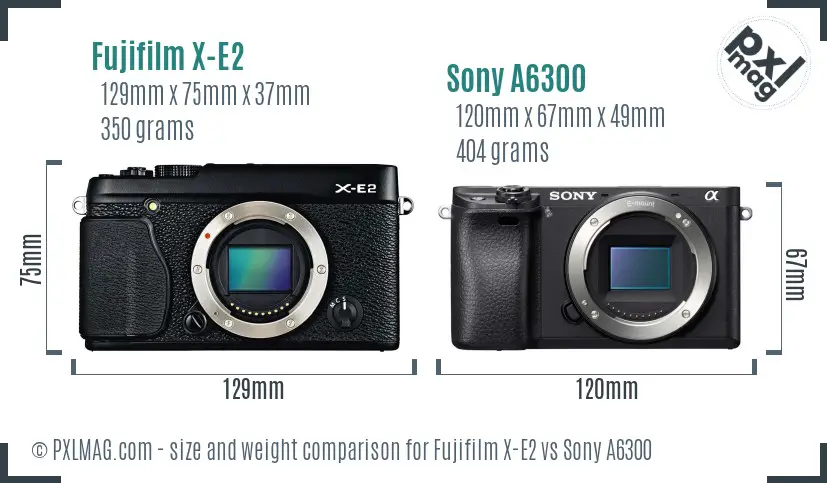 Fujifilm X-E2 vs Sony A6300 size comparison